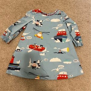 Mini Boden Girls Tunic Light Blue Travel Airplane Cars Animals 2-3